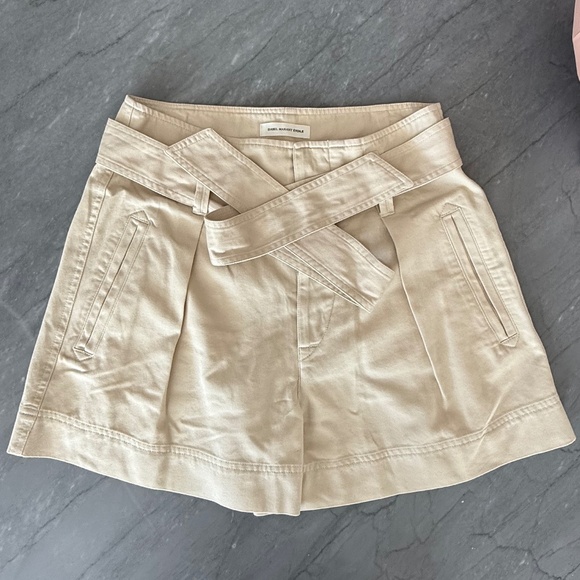 Isabel Marant Étoile Belted Cotton Twill Shorts – Beige EU 38 - Picture 1 of 5